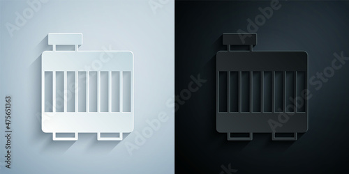 Paper cut Car radiator cooling system icon isolated on grey and black background. Paper art style. Vector