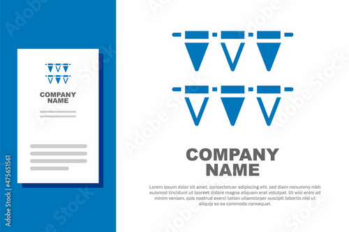 Blue Carnival garland with flags icon isolated on white background. Party pennants for birthday celebration, festival decoration. Logo design template element. Vector