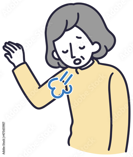 息苦しい　疲労　女性　シンプルイラスト