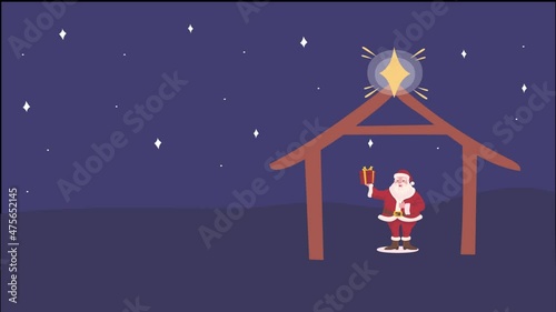 Santa Claus is standing with gift in the moon night