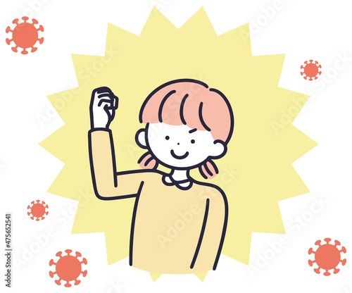 免疫　感染症対策　子供女性　シンプルイラスト
