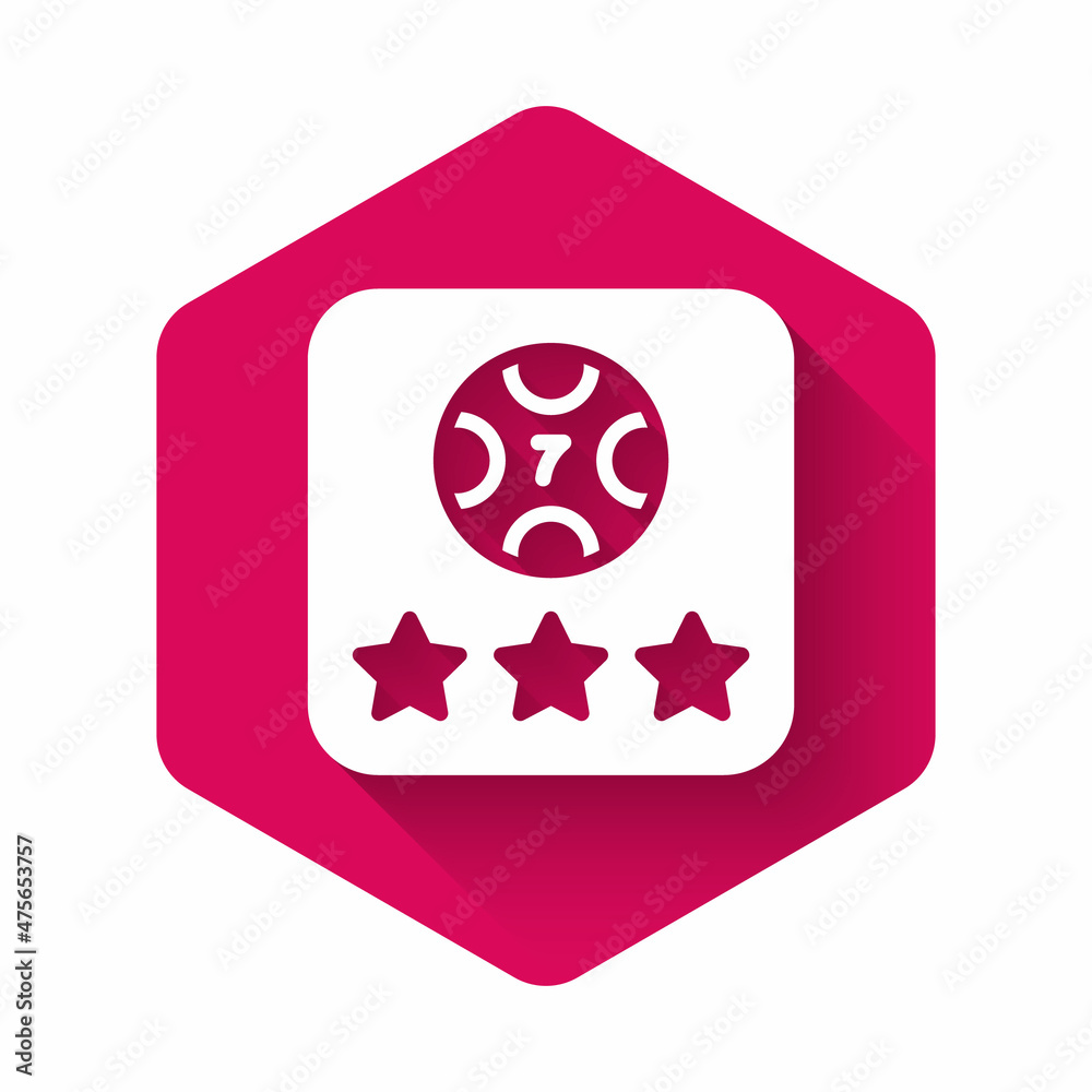 White Online poker table game icon isolated with long shadow background. Online casino. Pink hexagon button. Vector White Online poker table game icon isolated with long shadow background. Online casino. Pink hexagon button. Vector