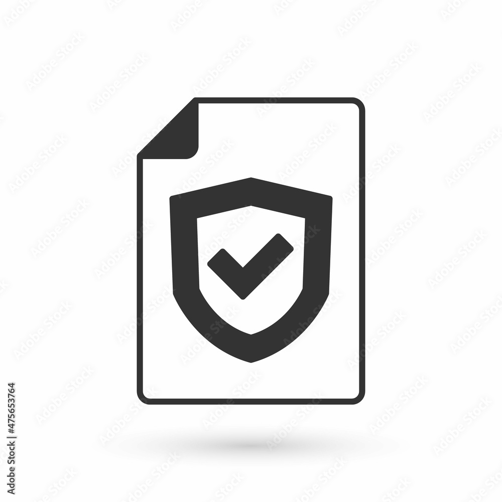 Grey Contract with shield icon isolated on white background. Insurance concept. Security, safety, protection, protect concept. Vector Grey Contract with shield icon isolated on white background. Insurance concept. Security, safety, protection, protect concept. Vector
