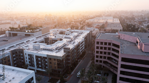 Sunset aerial view of downtown Brea, California, USA. photo