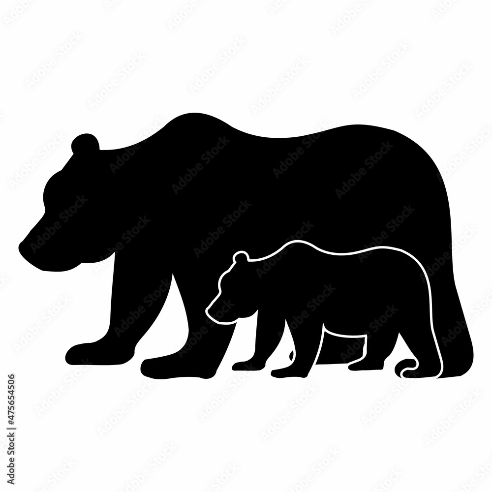 Wild Animal Big bear with a small bear cub, black isolated silhouette icon Wild Animal Big bear with a small bear cub, black isolated silhouette icon