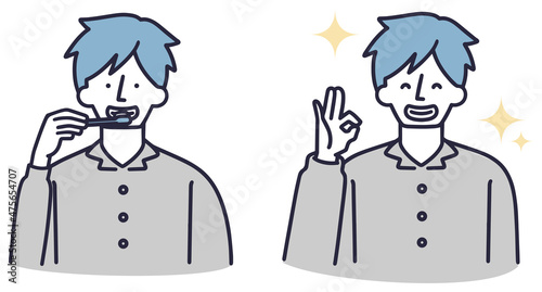 歯磨きをする男性　シンプルイラスト