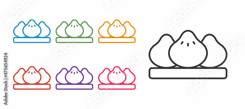 Set line Dumpling icon isolated on white background. Traditional chinese dish. Set icons colorful. Vector