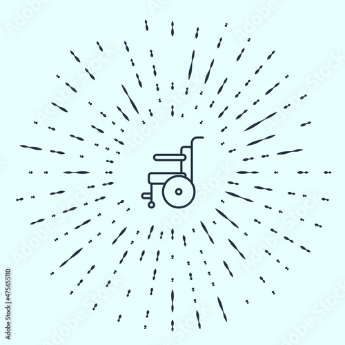 Black line Wheelchair for disabled person icon isolated on grey background. Abstract circle random dots. Vector Illustration