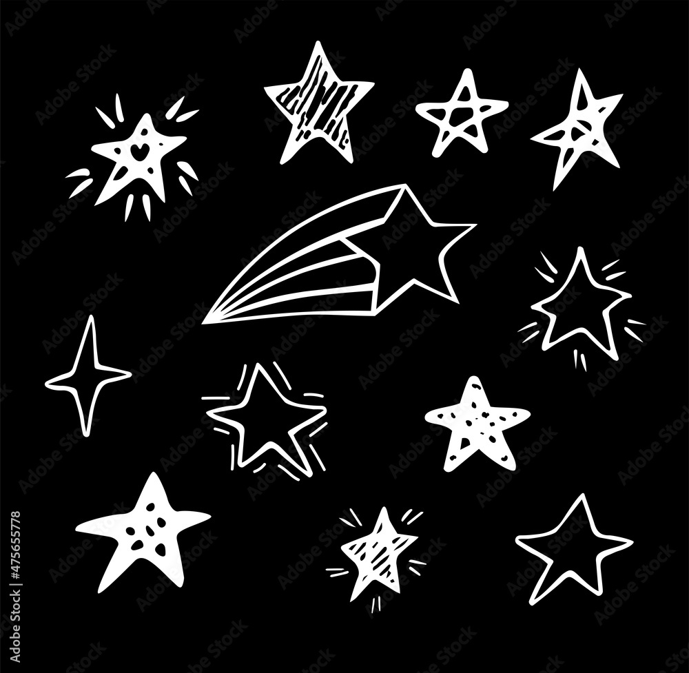 Fototapeta premium Hand drawn doodle stars set. Black and white vector illustration elements for your design, patterns and more.
