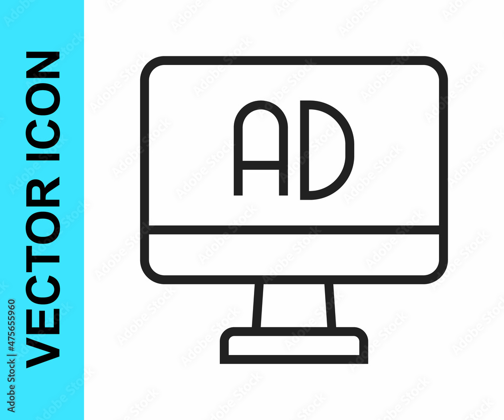 Black line Advertising icon isolated on white background. Concept of marketing and promotion process. Responsive ads. Social media advertising. Vector Black line Advertising icon isolated on white background. Concept of marketing and promotion process. Responsive ads. Social media advertising. Vector