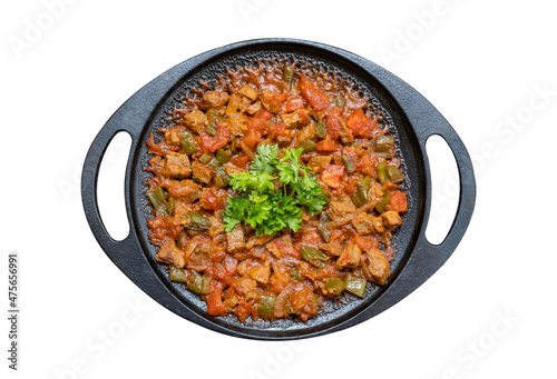 Valokuva traditional Turkish food meat saute on isolated white background