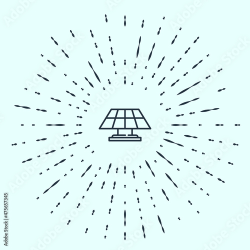 Black line Solar energy panel icon isolated on grey background. Abstract circle random dots. Vector
