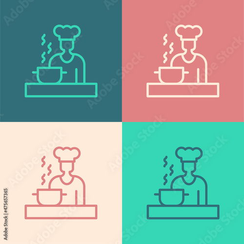 Pop art line Spanish cook icon isolated on color background. Vector