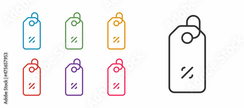 Set line Discount percent tag icon isolated on white background. Shopping tag sign. Special offer sign. Discount coupons symbol. Set icons colorful. Vector