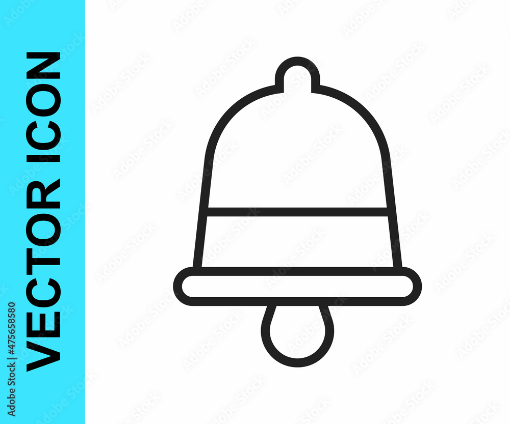 Black line Merry Christmas ringing bell icon isolated on white background. Alarm symbol, service bell, handbell sign, notification. Vector Black line Merry Christmas ringing bell icon isolated on white background. Alarm symbol, service bell, handbell sign, notification. Vector