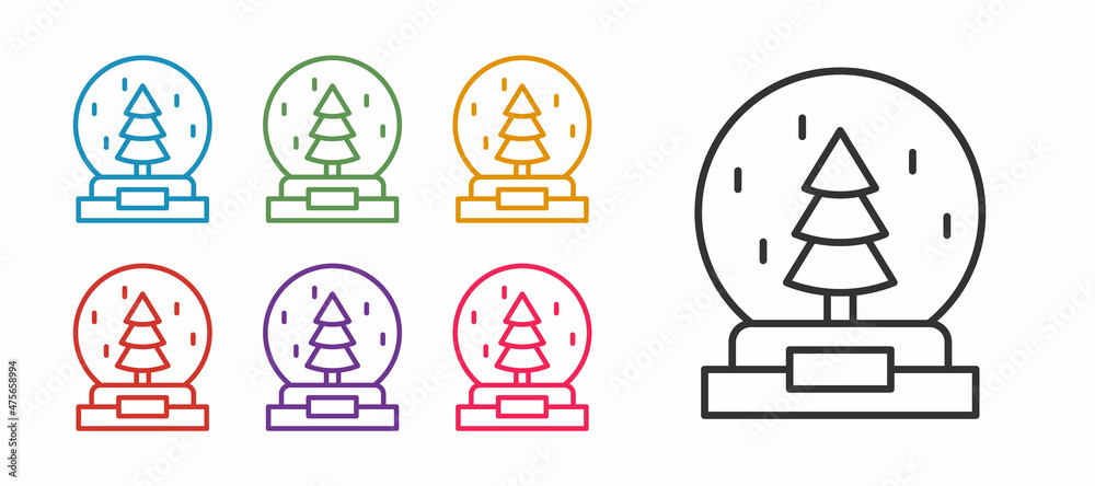 Set line Christmas snow globe with fallen snow and christmas tree icon isolated on white background. Merry Christmas and Happy New Year. Set icons colorful. Vector Set line Christmas snow globe with fallen snow and christmas tree icon isolated on white background. Merry Christmas and Happy New Year. Set icons colorful. Vector