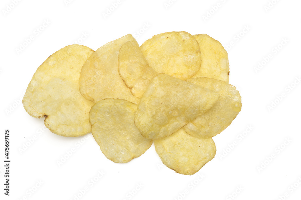 pile fried potato chips isolated white background pile fried potato chips isolated white background