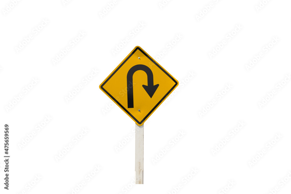 Turn back in road sign on white background Turn back in road sign on white background