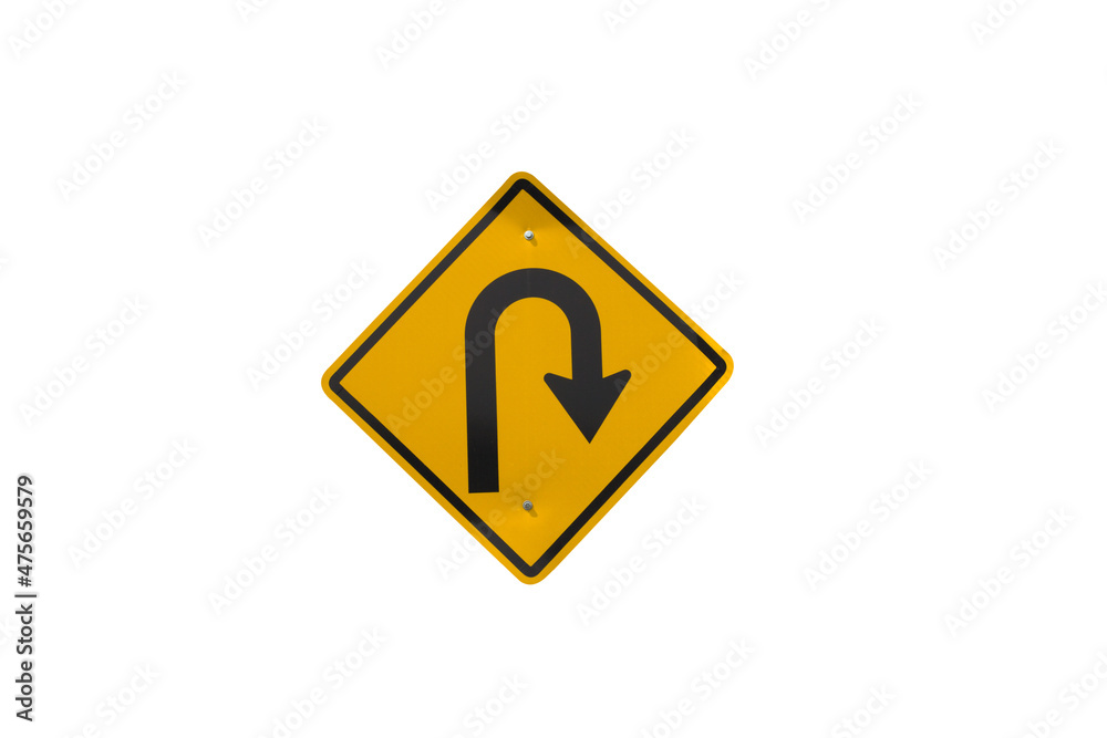 Turn back in road sign on white background Turn back in road sign on white background
