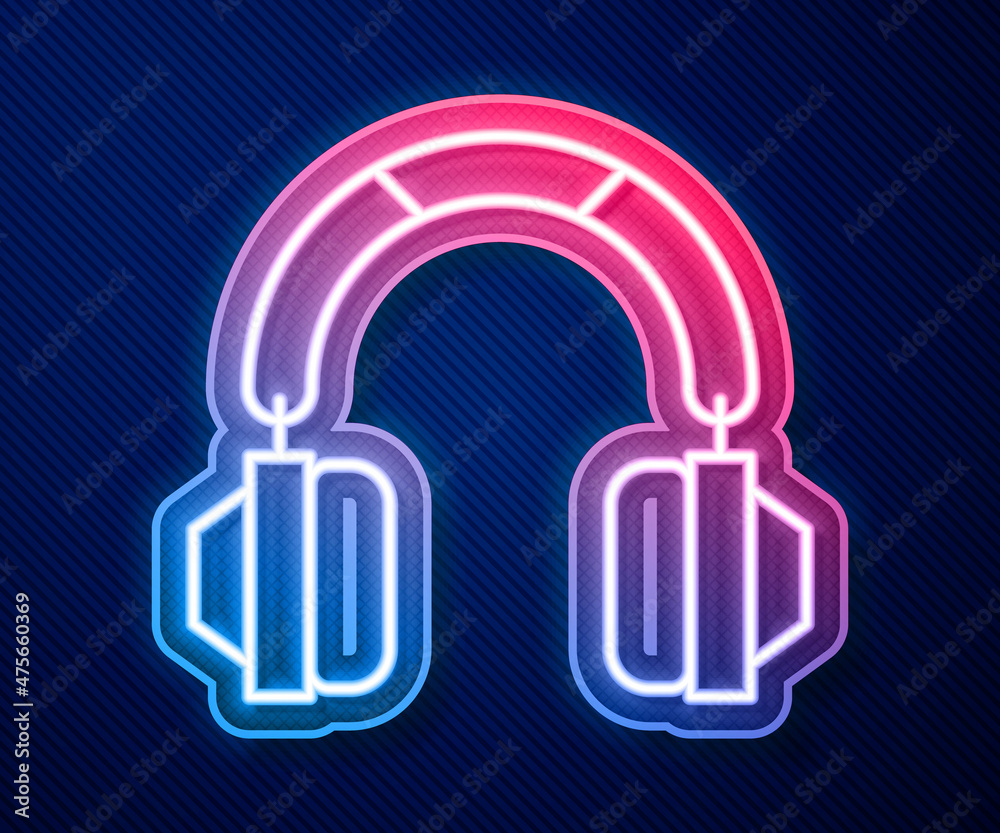 Glowing neon line Headphones icon isolated on blue background. Earphones. Concept for listening to music, service, communication and operator. Vector Glowing neon line Headphones icon isolated on blue background. Earphones. Concept for listening to music, service, communication and operator. Vector