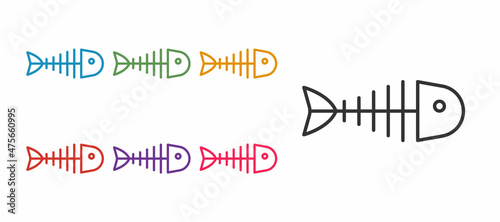 Set line Fish skeleton icon isolated on white background. Fish bone sign. Set icons colorful. Vector