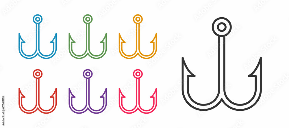 Set line Fishing hook icon isolated on white background. Fishing tackle. Set icons colorful. Vector Set line Fishing hook icon isolated on white background. Fishing tackle. Set icons colorful. Vector