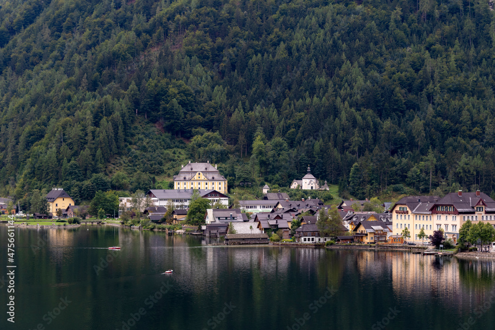 beautiful landscapes with mountains and clouds , pictures  of Hallstatt city in Austria 