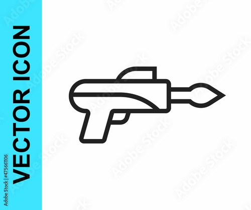 Black line Fishing harpoon icon isolated on white background. Fishery manufacturers for catching fish under water. Diving underwater equipment. Vector