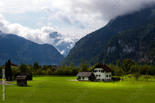 beautiful landscapes with mountains and clouds , pictures of Hallstatt city in Austria 