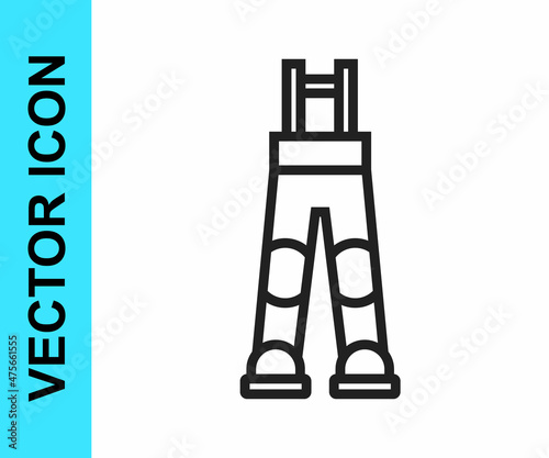 Black line Fisherman rubber pants icon isolated on white background. Vector