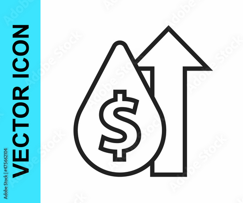 Black line Oil price increase icon isolated on white background. Oil industry crisis concept. Vector
