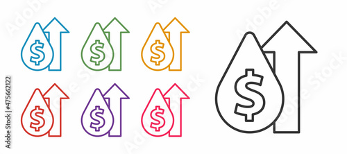 Set line Oil price increase icon isolated on white background. Oil industry crisis concept. Set icons colorful. Vector
