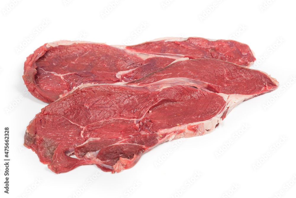 Three veal slices on a perfect white background