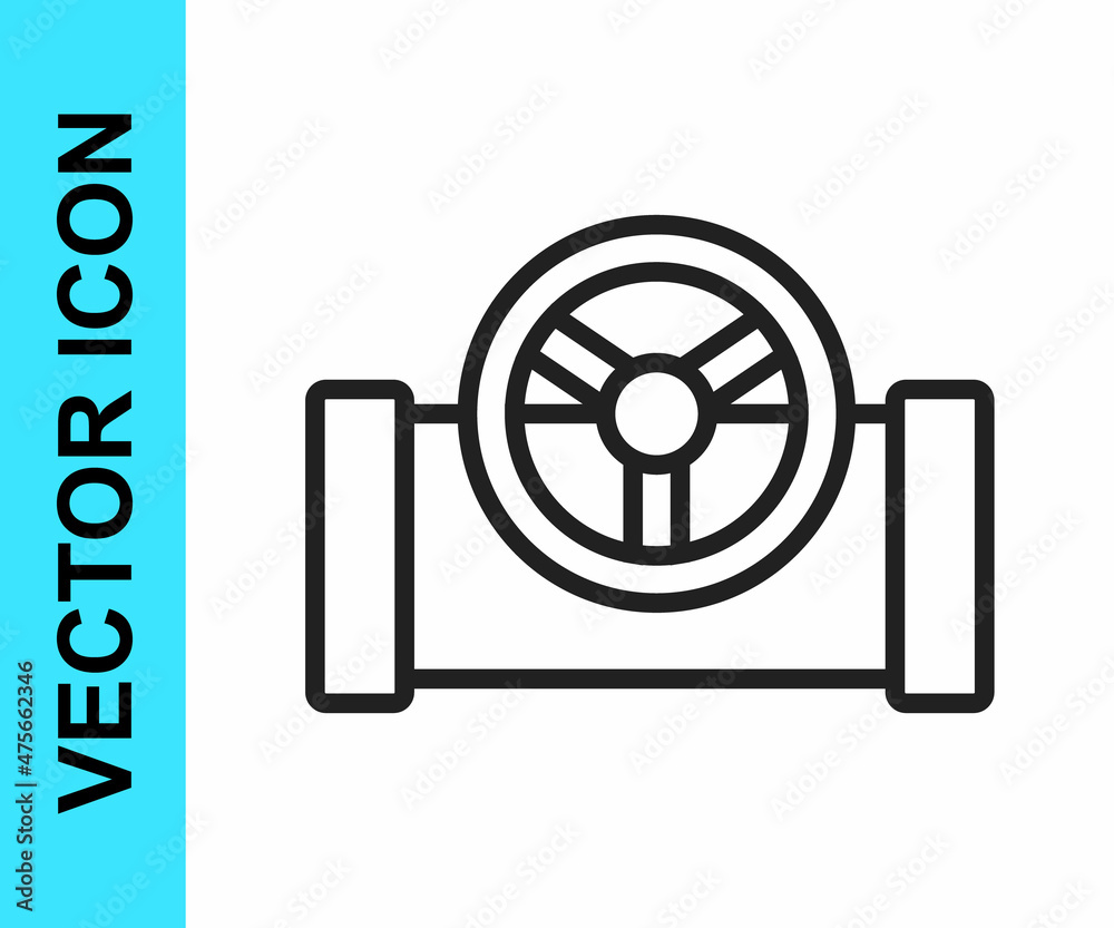 Black line Oil pipe with valve icon isolated on white background. Vector Black line Oil pipe with valve icon isolated on white background. Vector