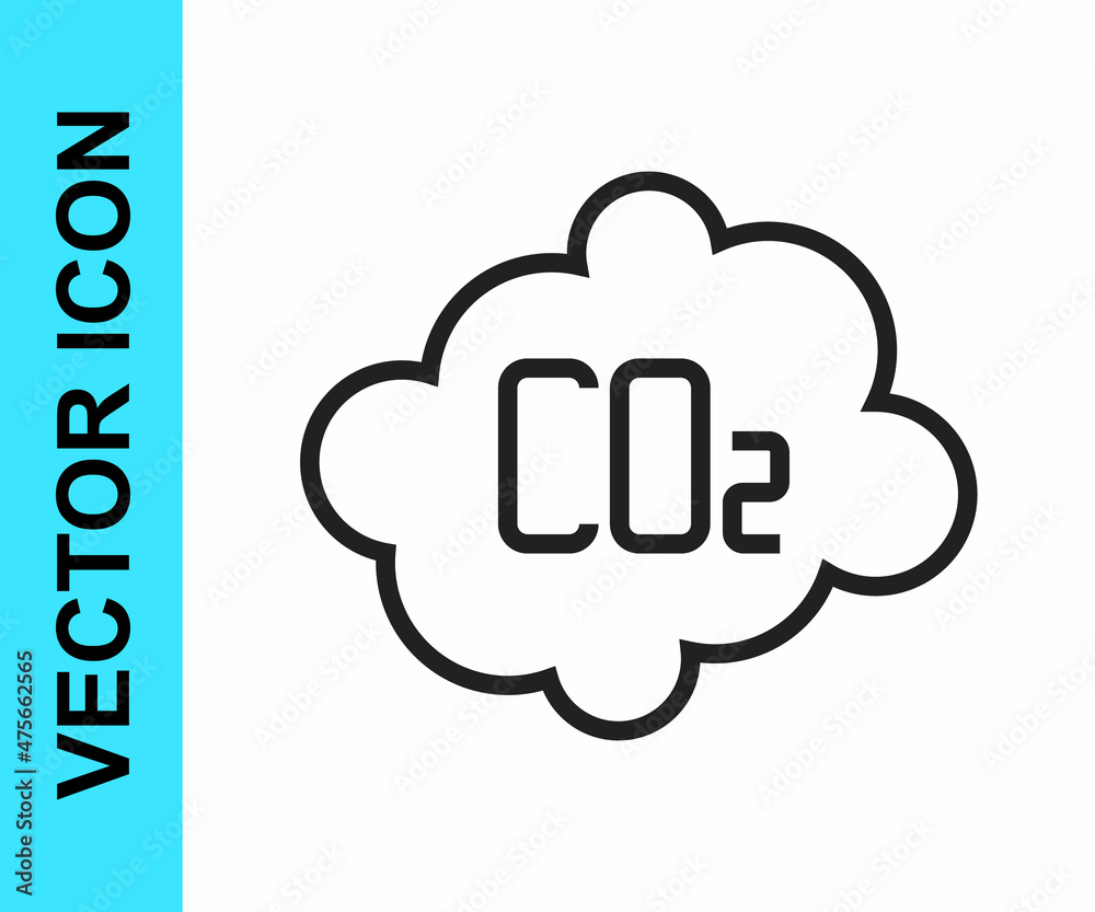 Black line CO2 emissions in cloud icon isolated on white background. Carbon dioxide formula, smog pollution concept, environment concept. Vector Black line CO2 emissions in cloud icon isolated on white background. Carbon dioxide formula, smog pollution concept, environment concept. Vector