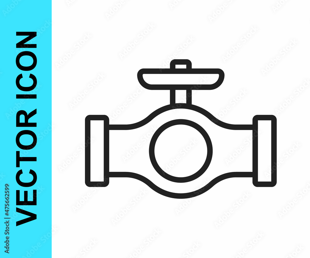 Black line Oil pipe with valve icon isolated on white background. Vector Black line Oil pipe with valve icon isolated on white background. Vector