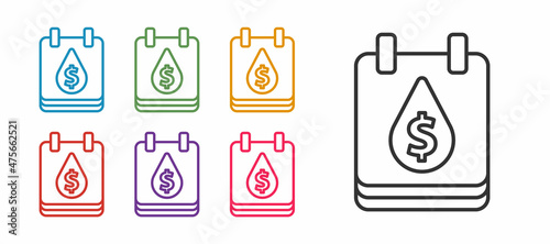 Set line Oil drop with dollar symbol icon isolated on white background. Oil price. Oil and petroleum industry. Set icons colorful. Vector