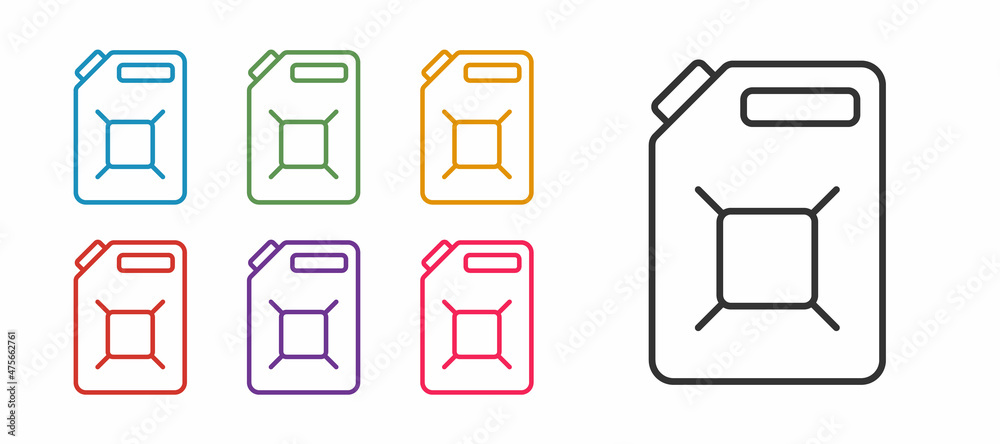 Set line Canister for gasoline icon isolated on white background. Diesel gas icon. Set icons colorful. Vector Set line Canister for gasoline icon isolated on white background. Diesel gas icon. Set icons colorful. Vector