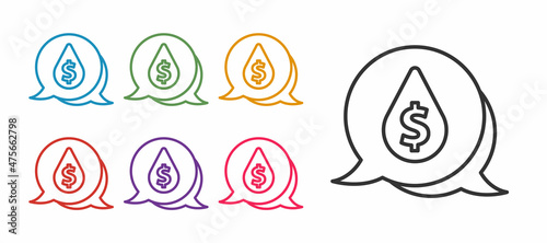 Set line Oil drop with dollar symbol icon isolated on white background. Oil price. Oil and petroleum industry. Set icons colorful. Vector