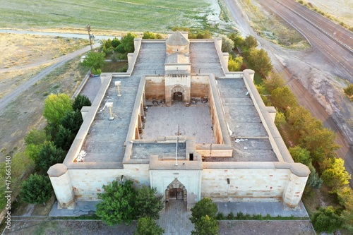 Saruhan Caravanserai was built in 1249 during the Anatolian Seljuk period. A view from the front of the caravanserai. Caravanserai is located in Avanos district. Nevsehir, Turkey. photo