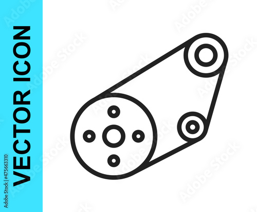 Black line Timing belt kit icon isolated on white background. Vector
