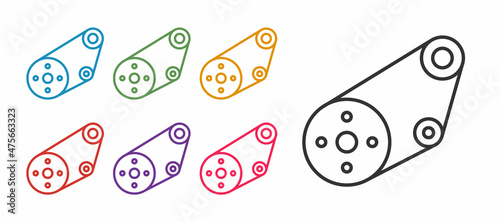 Set line Timing belt kit icon isolated on white background. Set icons colorful. Vector