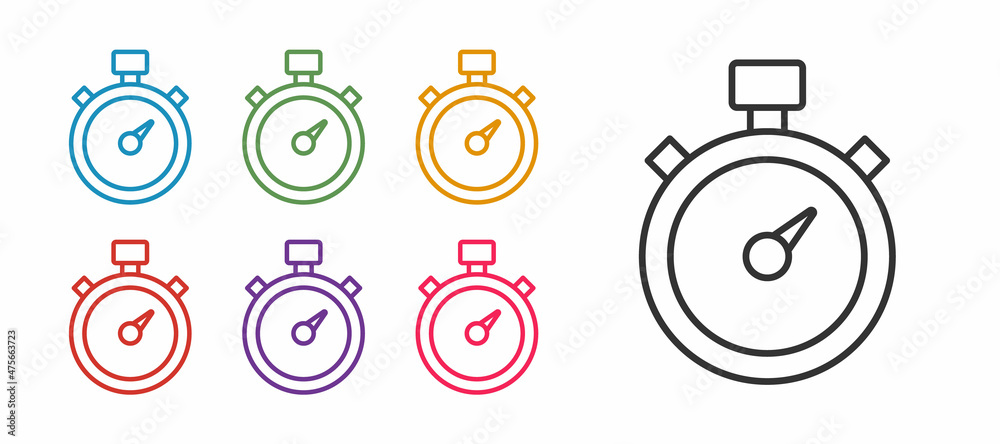 Set line Stopwatch icon isolated on white background. Time timer sign. Chronometer sign. Set icons colorful. Vector Set line Stopwatch icon isolated on white background. Time timer sign. Chronometer sign. Set icons colorful. Vector