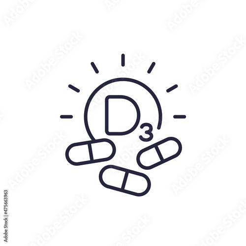 d3 vitamin pills line icon, vector