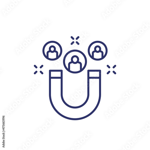 customer retention, attraction line icon with magnet