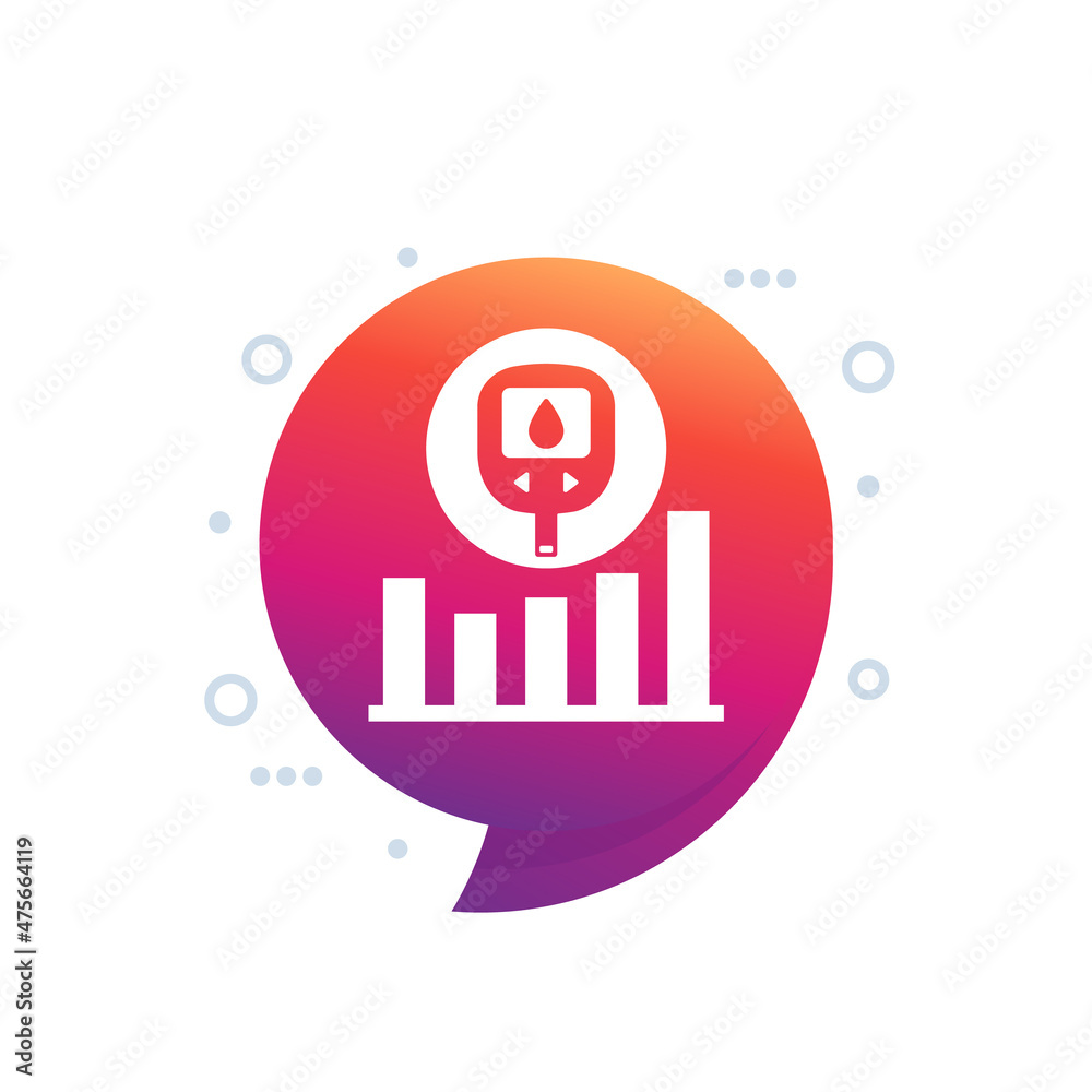 Glucose monitoring icon with glucometer and a graph Glucose monitoring icon with glucometer and a graph
