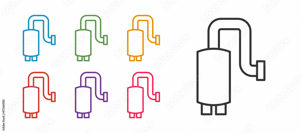 Set line Car muffler icon isolated on white background. Exhaust pipe. Set icons colorful. Vector
