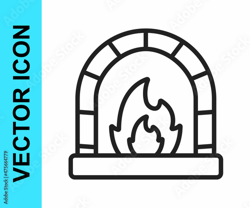 Black line Blacksmith oven icon isolated on white background. Vector