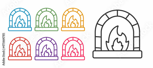 Set line Blacksmith oven icon isolated on white background. Set icons colorful. Vector