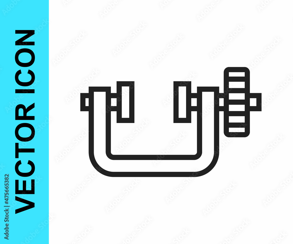 Black line Clamp and screw tool icon isolated on white background. Locksmith tool. Vector Black line Clamp and screw tool icon isolated on white background. Locksmith tool. Vector
